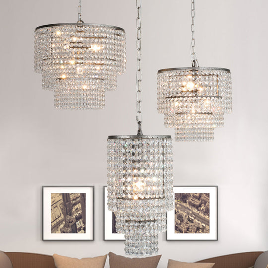 Crystal Layered Ceiling Lighting Chandelier - Elegant Chrome Entryway Fixture