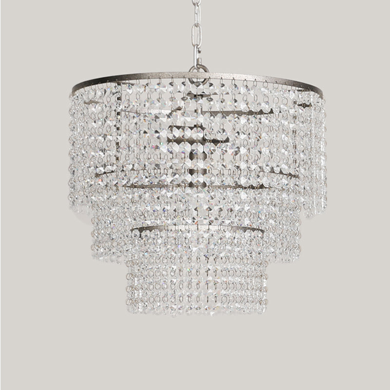 Crystal Layered Ceiling Lighting Chandelier - Elegant Chrome Entryway Fixture