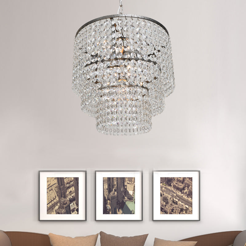 Crystal Layered Ceiling Lighting Chandelier - Elegant Chrome Entryway Fixture