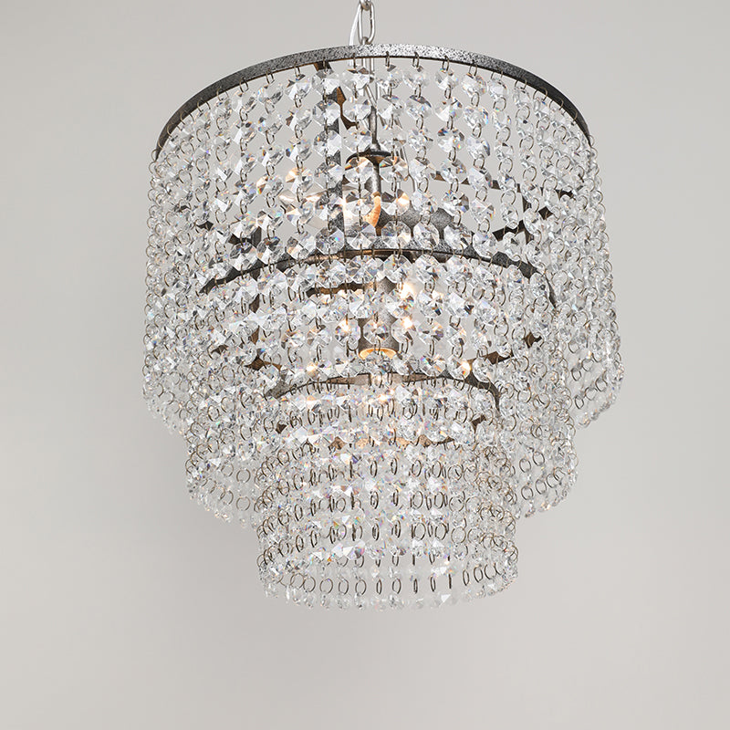 Crystal Layered Ceiling Lighting Chandelier - Elegant Chrome Entryway Fixture