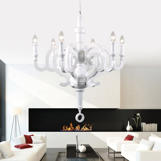 Antique Metal White Candelabra Chandelier - 6-Bulb Pendant For Living Room