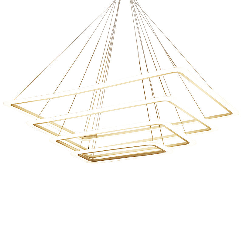 Contemporary Metallic LED Chandelier Pendant Light - Rectangular Layered Design for Living Room in White