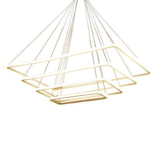 Contemporary Metallic LED Chandelier Pendant Light - Rectangular Layered Design for Living Room in White