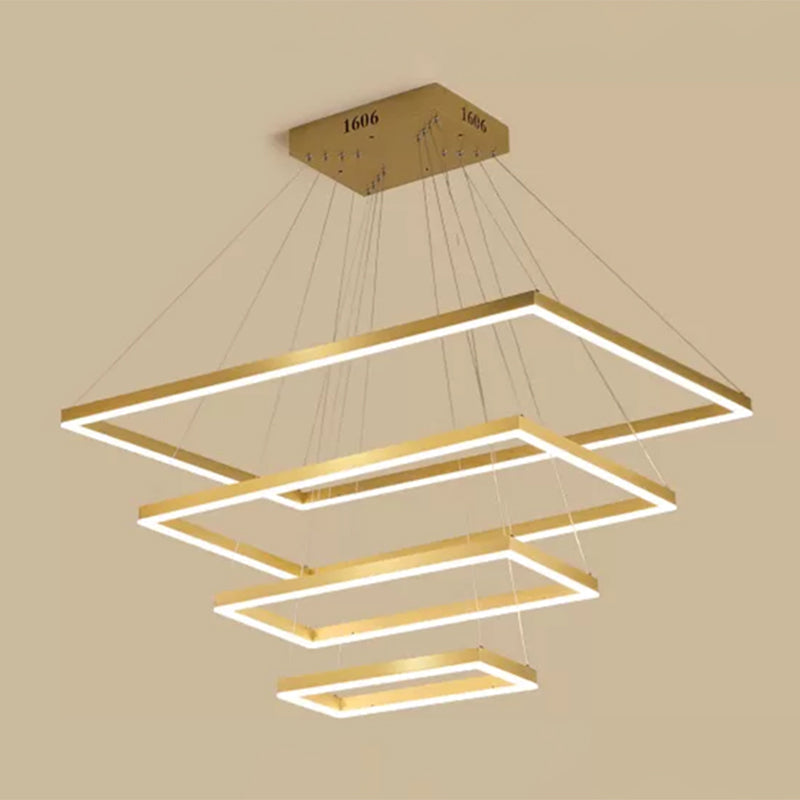 Modern Aluminum Gold Chandelier: Rectangle 4-Tier LED Ceiling Light