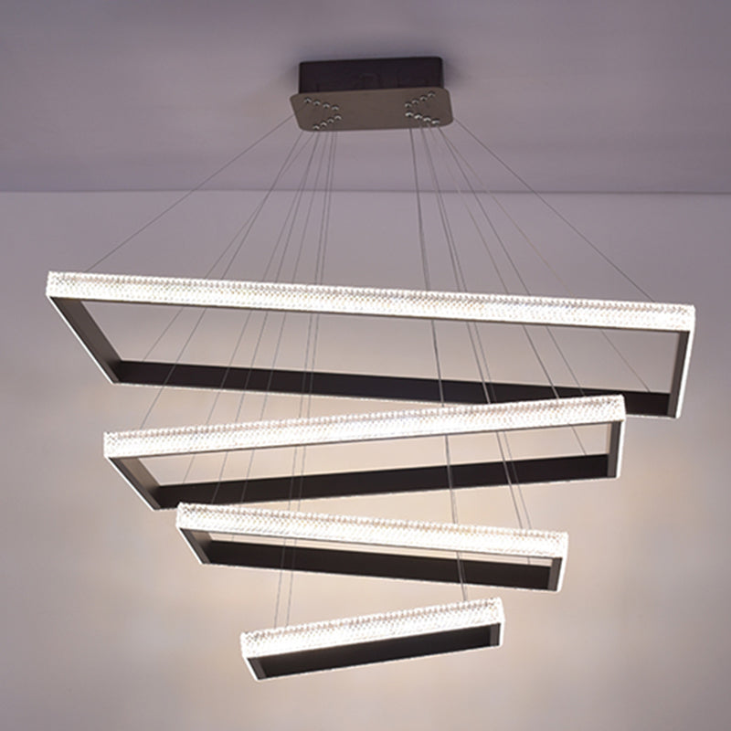 Contemporary Acrylic Rectangle Chandelier Pendant Light - Black Led Hanging