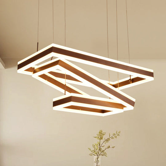 Metallic LED Pendant Light Fixture: Coffee Simplicity Rectangular Layered Chandelier