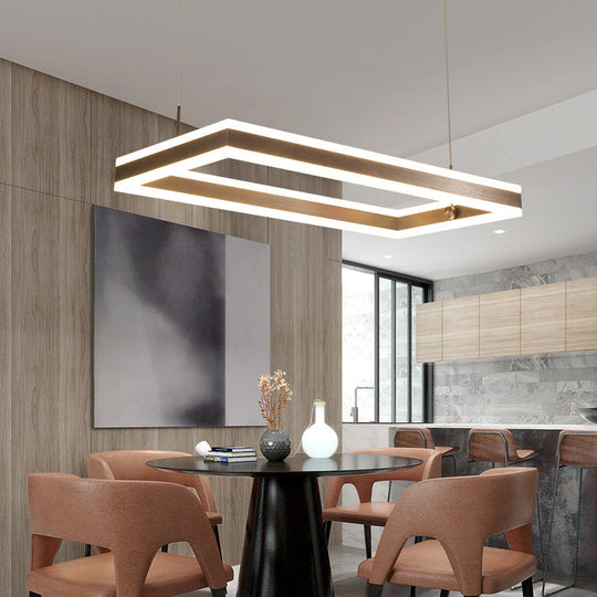 Metallic LED Pendant Light Fixture: Coffee Simplicity Rectangular Layered Chandelier