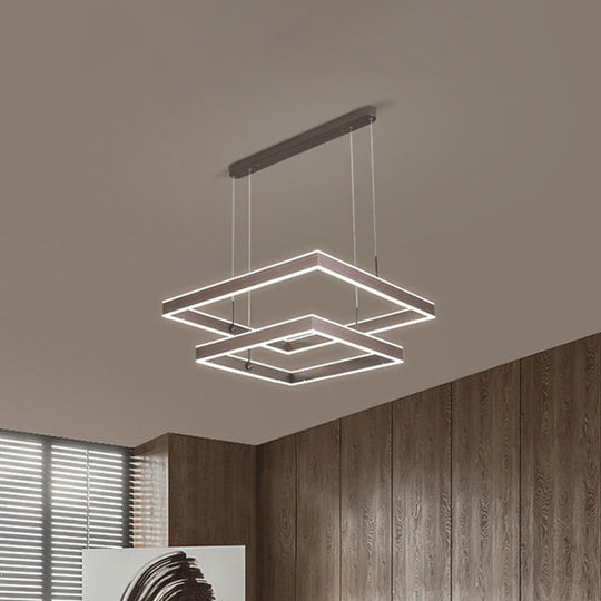 Simplicity Metallic Square Chandelier: Tiered Led Pendant Light For Coffee-Themed Living Room 2 /