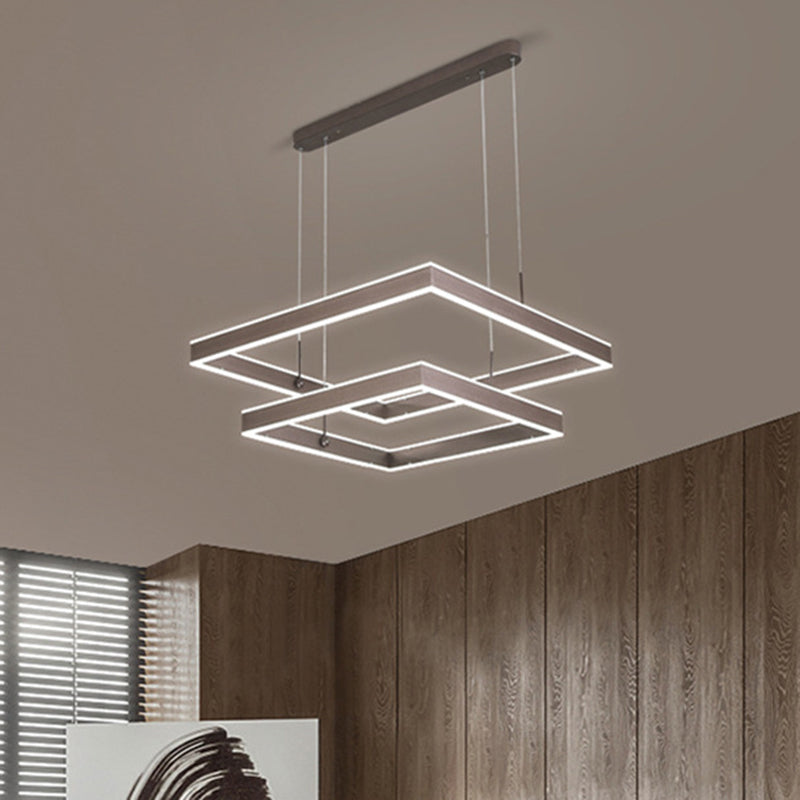 Simplicity Metallic Square Chandelier: Tiered Led Pendant Light For Coffee-Themed Living Room