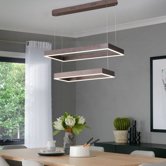 Minimalist LED Rectangular Chandelier - Coffee Acrylic Layered Pendant Light for Living Room