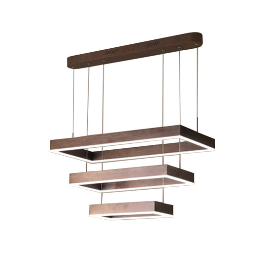 Minimalist Rectangular Layered Acrylic Led Chandelier In Coffee Finish For Living Room Lighting