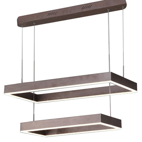 Minimalist LED Rectangular Chandelier - Coffee Acrylic Layered Pendant Light for Living Room