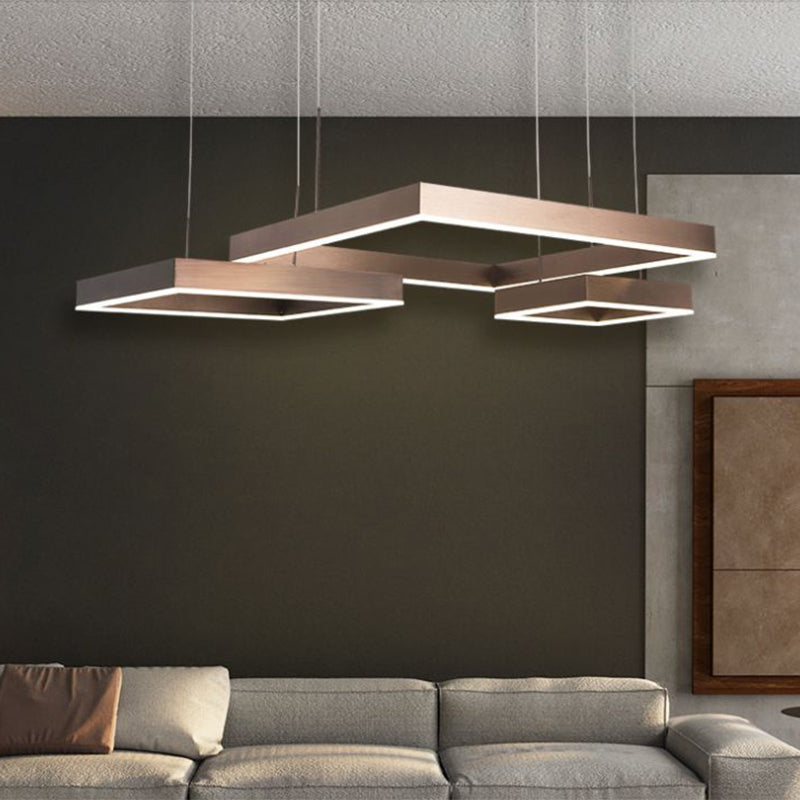 Simplicity Coffee LED Pendant Light Fixture - Tiered Square Acrylic Chandelier Design