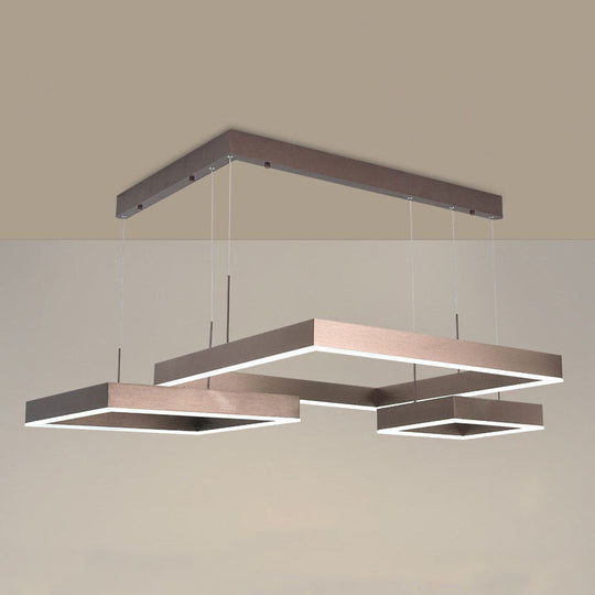 Simplicity Coffee LED Pendant Light Fixture - Tiered Square Acrylic Chandelier Design