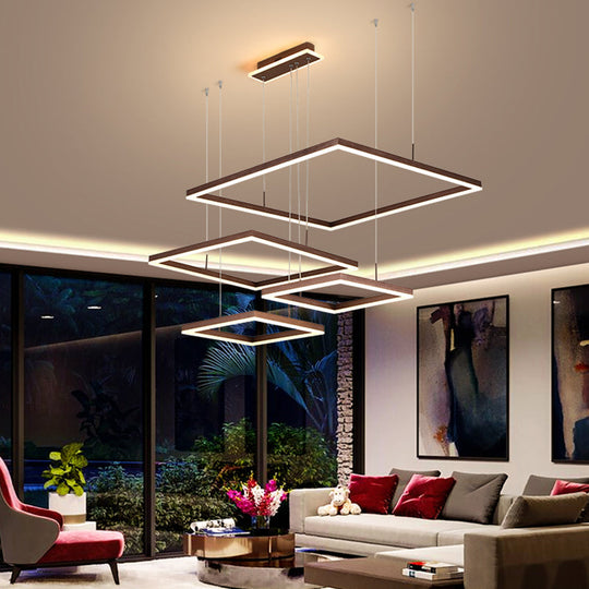 Contemporary LED Rhombus Chandelier Pendant Light with Acrylic Layers for Living Room