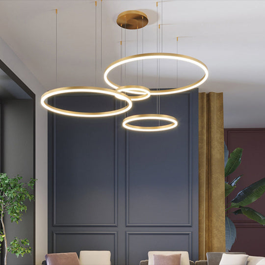 Minimalist Gold LED Pendant Light with Tiered Hoop Design for Living Room Chandelier Lighting