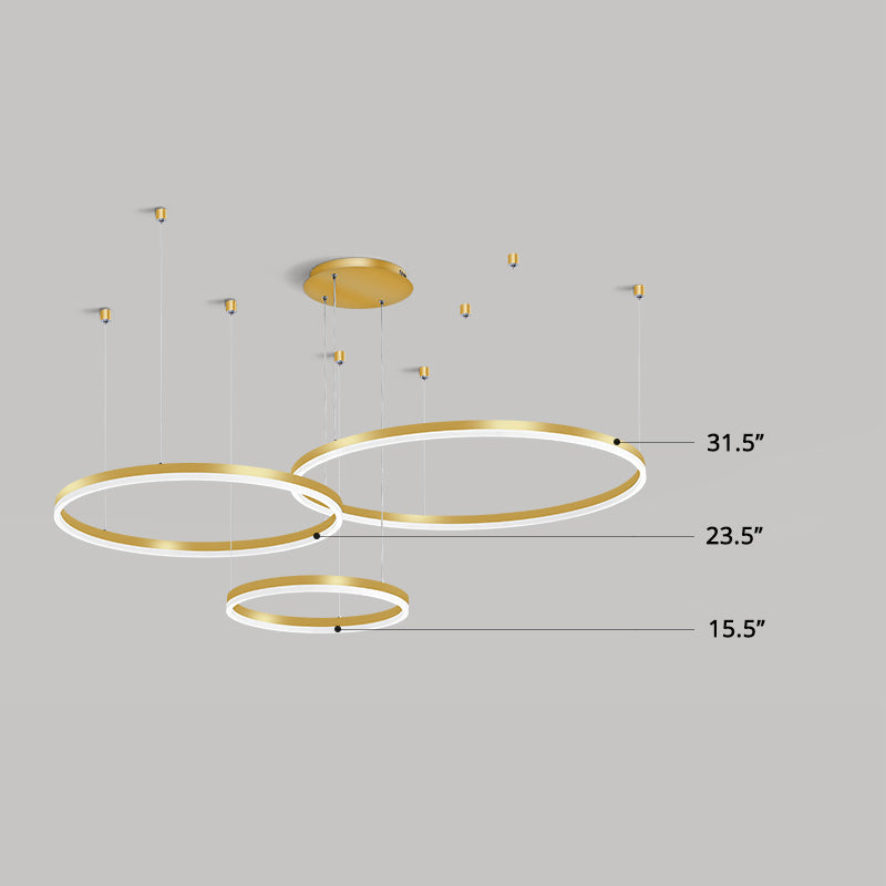 Gold Acrylic Minimalist Led Pendant Light: Tiered Hoop Chandelier For Living Room / 31.5