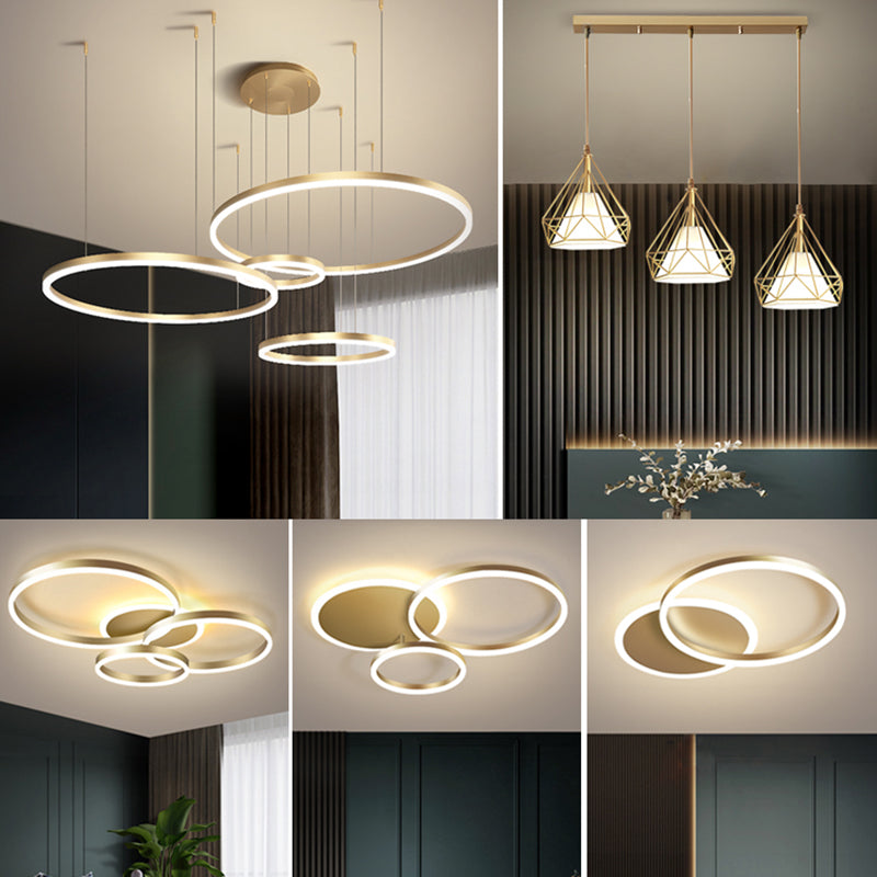 Gold Acrylic Minimalist Led Pendant Light: Tiered Hoop Chandelier For Living Room