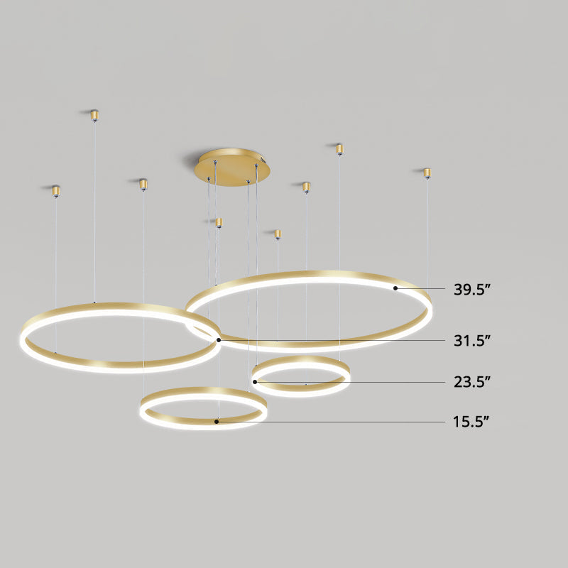 Minimalist Gold LED Pendant Light with Tiered Hoop Design for Living Room Chandelier Lighting