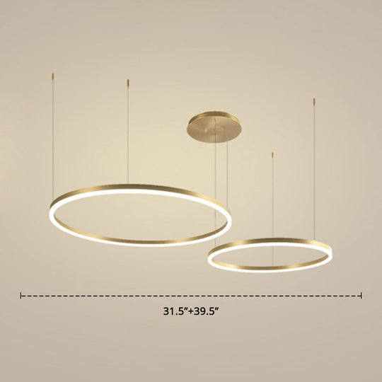 Contemporary Gold LED 2-Layer Chandelier Pendant Light with Metallic Ring