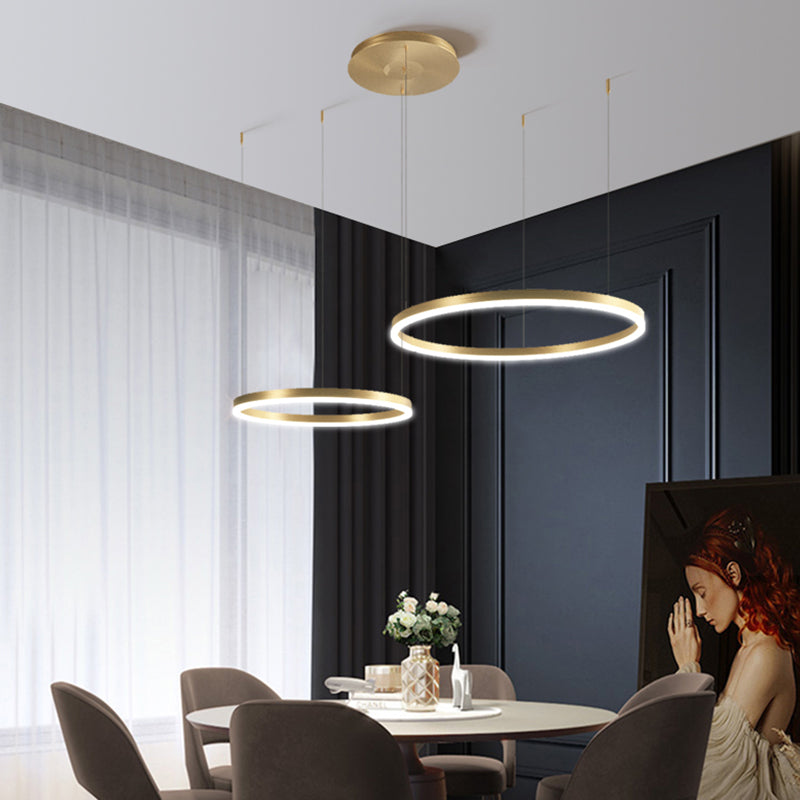 Contemporary Gold LED 2-Layer Chandelier Pendant Light with Metallic Ring