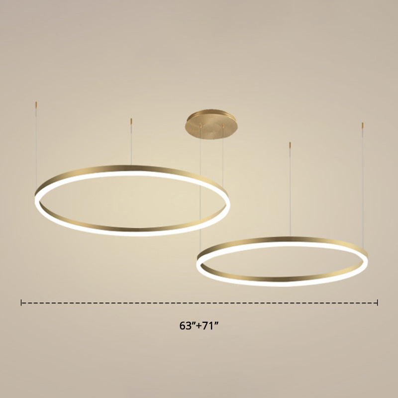 Contemporary Gold Led Chandelier Pendant Light - 2-Layer Metallic Ring Design