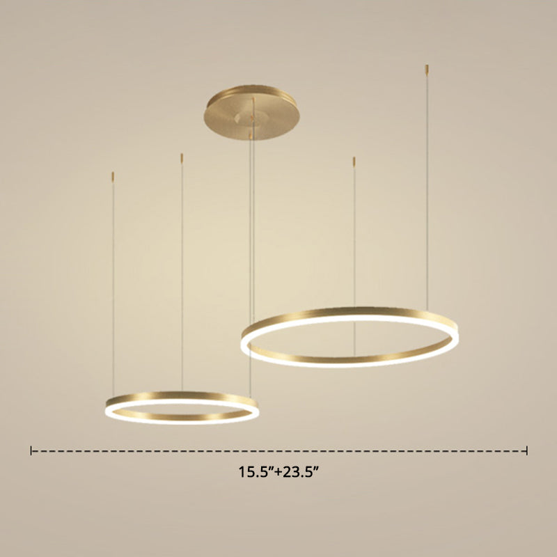 Contemporary Gold Led Chandelier Pendant Light - 2-Layer Metallic Ring Design / 23.5