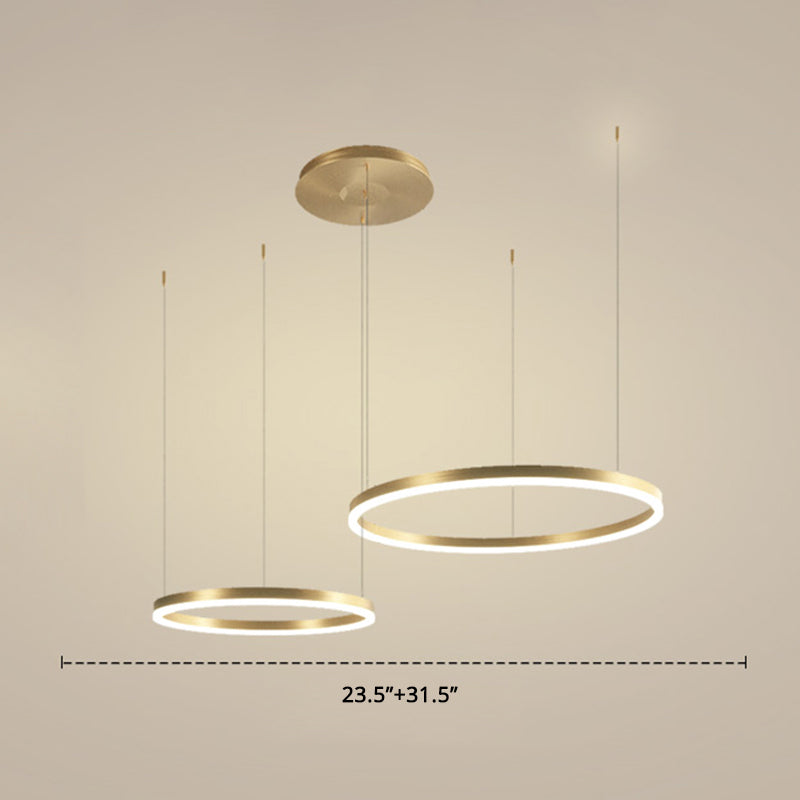 Contemporary Gold Led Chandelier Pendant Light - 2-Layer Metallic Ring Design / 31.5