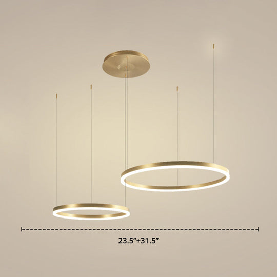 Contemporary Gold Led Chandelier Pendant Light - 2-Layer Metallic Ring Design / 31.5