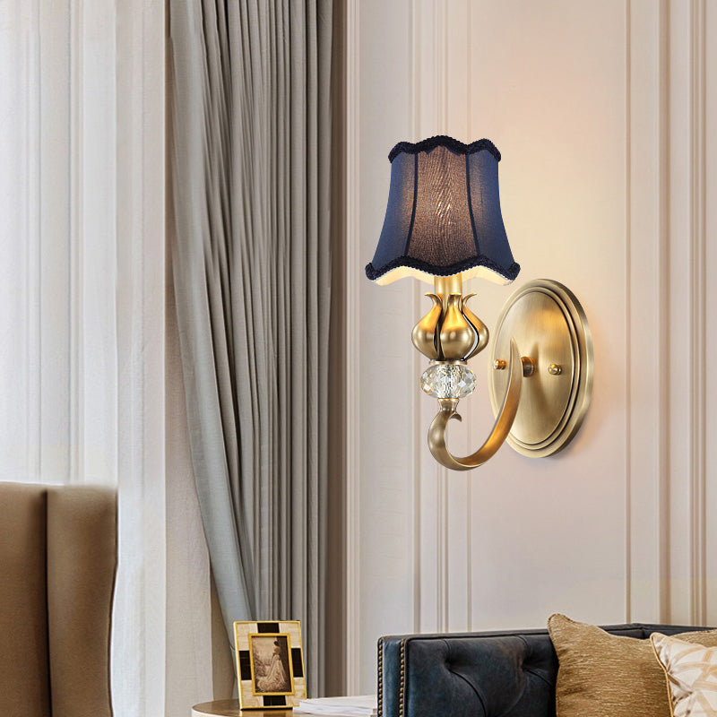 Traditional Fabric Wall Sconce Light Fixture With Scalloped Trim - Flare