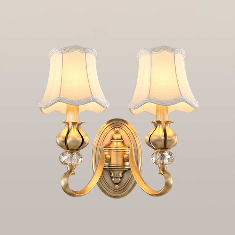 Traditional Fabric Wall Sconce Light Fixture With Scalloped Trim - Flare 2 / Beige