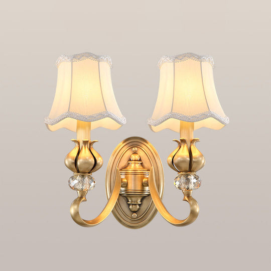 Traditional Fabric Wall Sconce Light Fixture With Scalloped Trim - Flare 2 / Beige