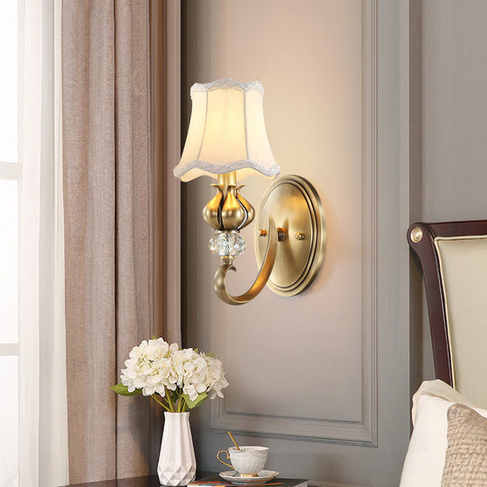 Traditional Fabric Wall Sconce Light Fixture With Scalloped Trim - Flare