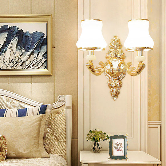 Transitional Flare Wall Sconce With Frosted Glass - White Light For Living Room