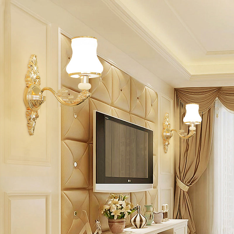 Transitional Flare Wall Sconce With Frosted Glass - White Light For Living Room