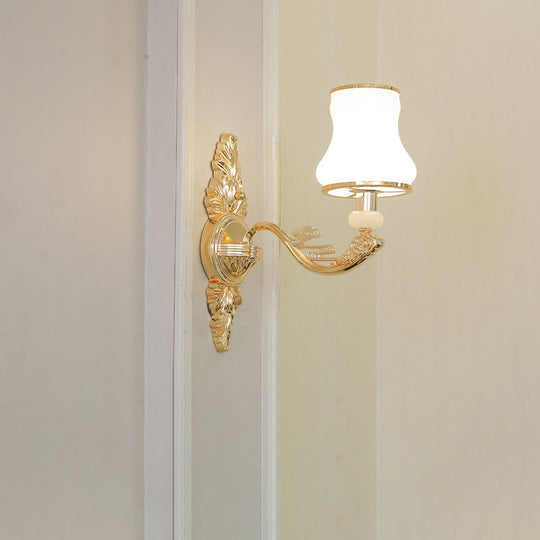 Transitional Flare Wall Sconce With Frosted Glass - White Light For Living Room 1 / A