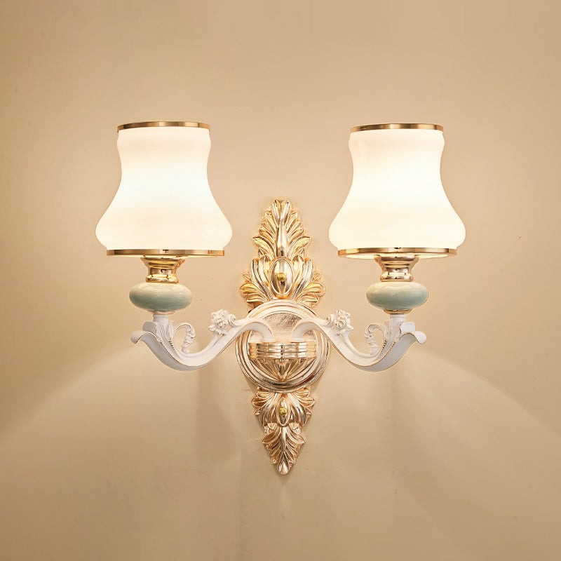 Traditional White Opaque Glass Wall Sconce For Bedroom - Curve Light 2 /