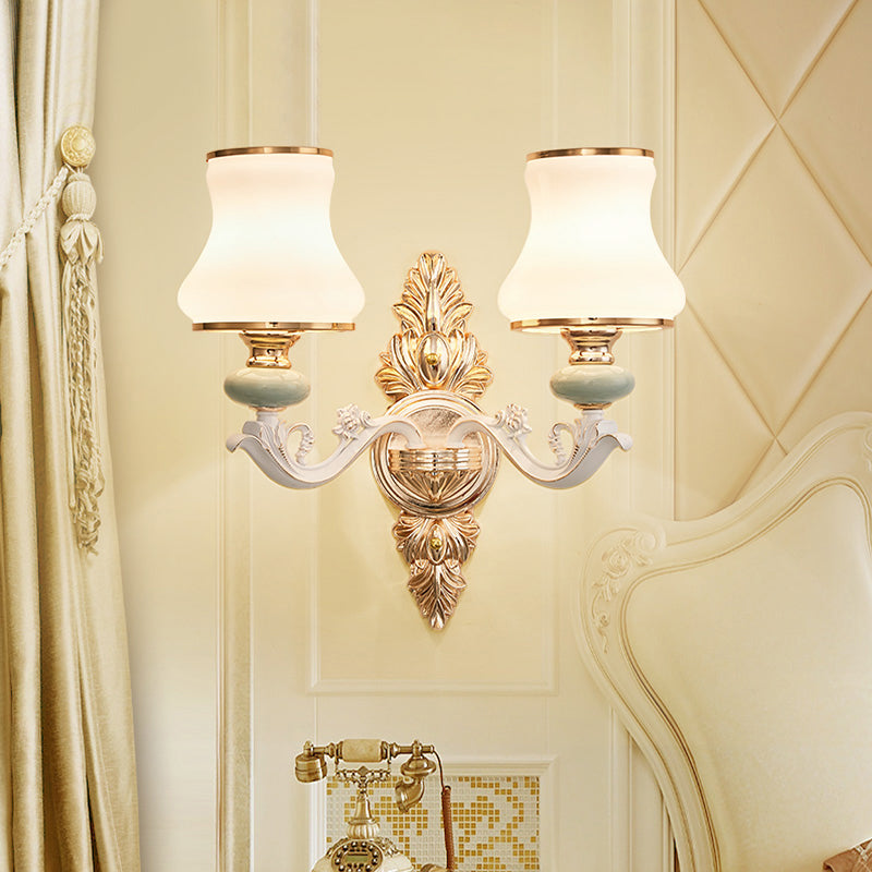 Traditional White Opaque Glass Wall Sconce For Bedroom - Curve Light