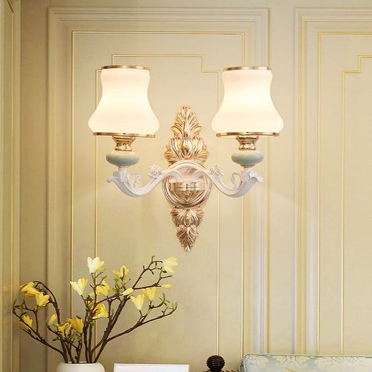 Traditional White Opaque Glass Wall Sconce For Bedroom - Curve Light