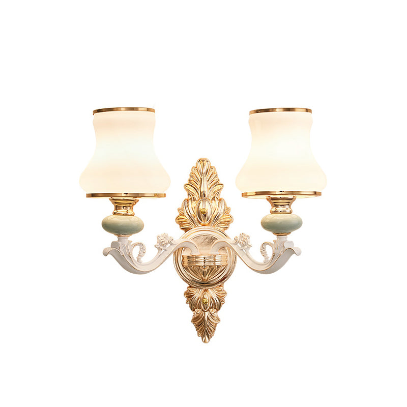 Traditional White Opaque Glass Wall Sconce For Bedroom - Curve Light