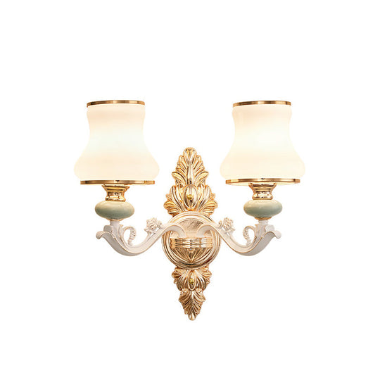 Traditional White Opaque Glass Wall Sconce For Bedroom - Curve Light