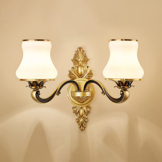 Retro Brass Wall Sconce With White Glass Jar Shade: Ideal For Living Room Lighting 2 /