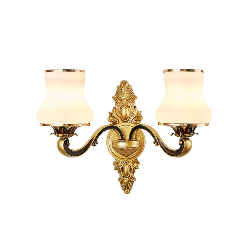 Retro Brass Wall Sconce With White Glass Jar Shade: Ideal For Living Room Lighting