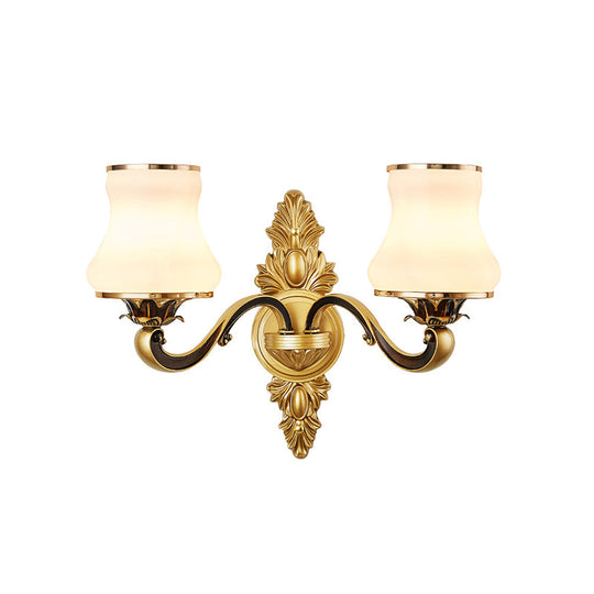 Retro Brass Wall Sconce With White Glass Jar Shade: Ideal For Living Room Lighting