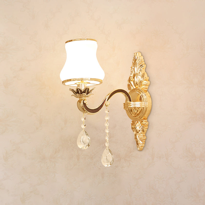 Classic Carved Arm Metal Wall Sconce With White Glass Shade - Elegant Lighting 1 / C