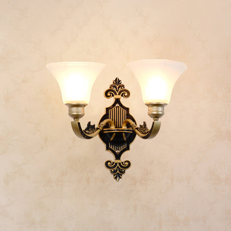 Classic Carved Arm Metal Wall Sconce With White Glass Shade - Elegant Lighting 2 / D