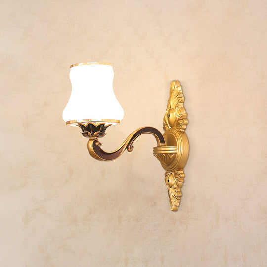 Classic Carved Arm Metal Wall Sconce With White Glass Shade - Elegant Lighting 1 / A