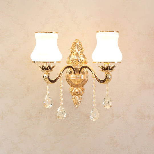 Classic Carved Arm Metal Wall Sconce With White Glass Shade - Elegant Lighting 2 / C