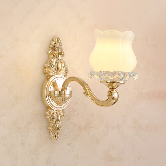 Classic Carved Arm Metal Wall Sconce With White Glass Shade - Elegant Lighting 1 / E