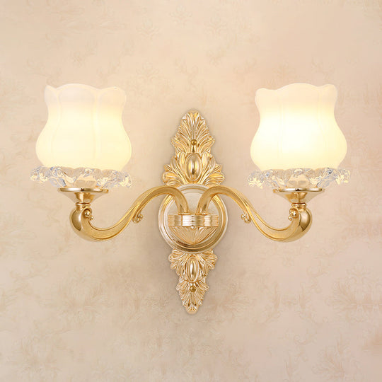 Classic Carved Arm Metal Wall Sconce With White Glass Shade - Elegant Lighting 2 / E